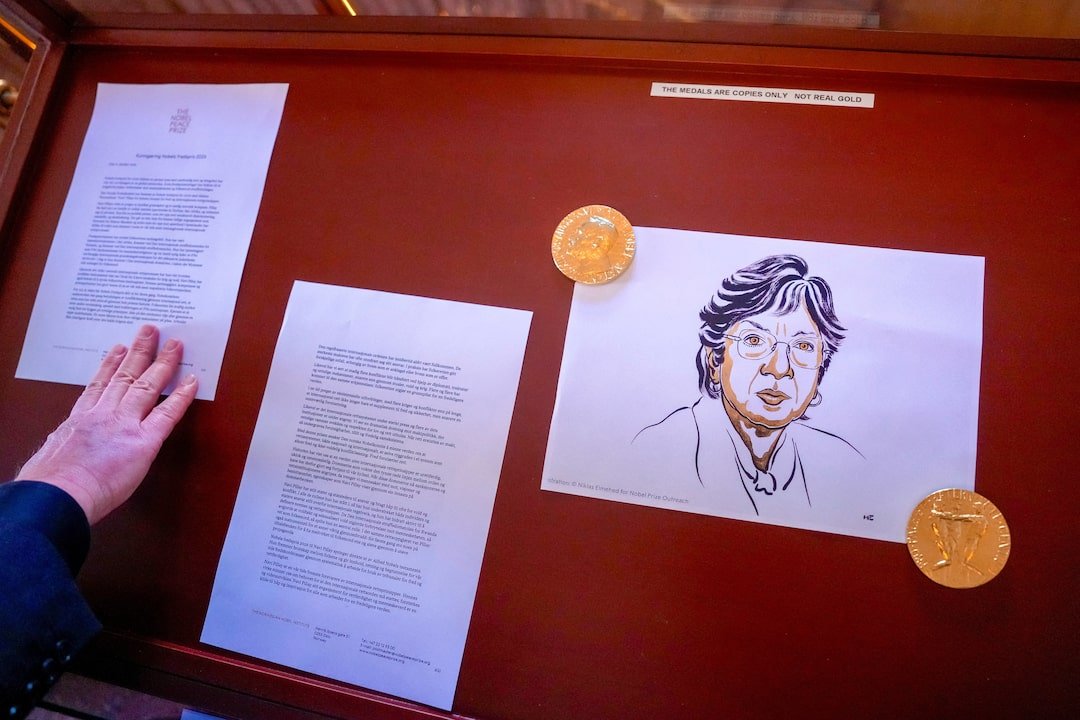 An illustration of Peace Prize laureate Navanethem "Navi" Pillay after the announcement of the Nobel Peace Prize for 2026, in Oslo